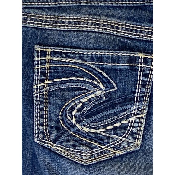 Silver Twisted Capri Jean Distressed Embroidery Contrast Stitching Stretch - Picture 8 of 14